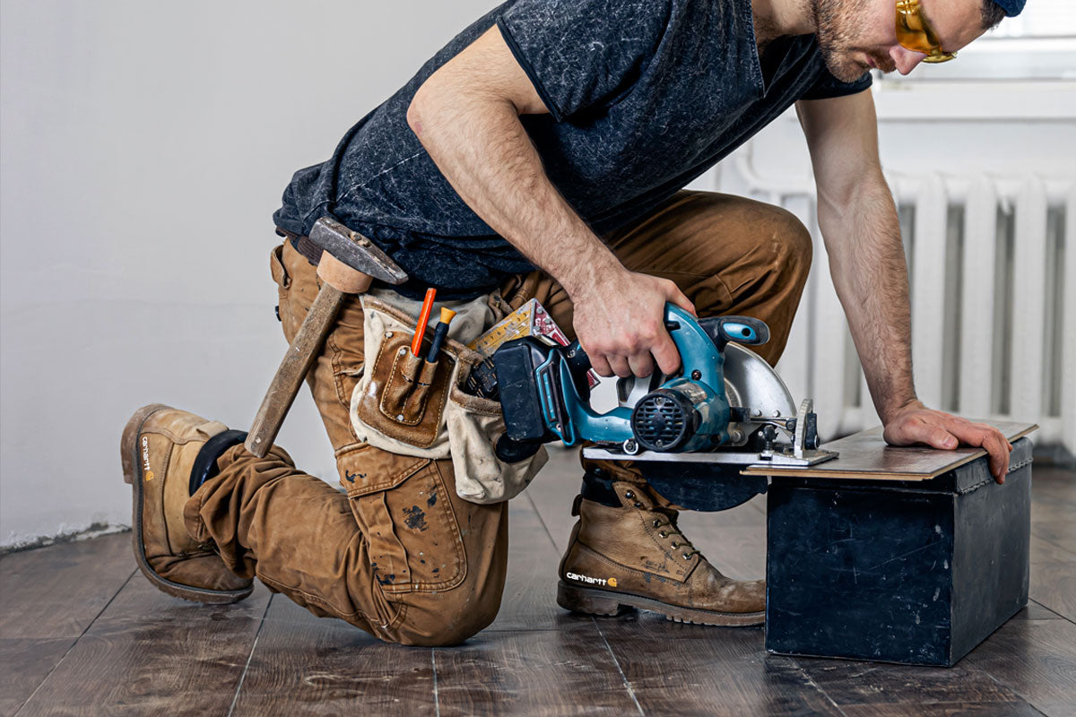 Worker wearing work boots