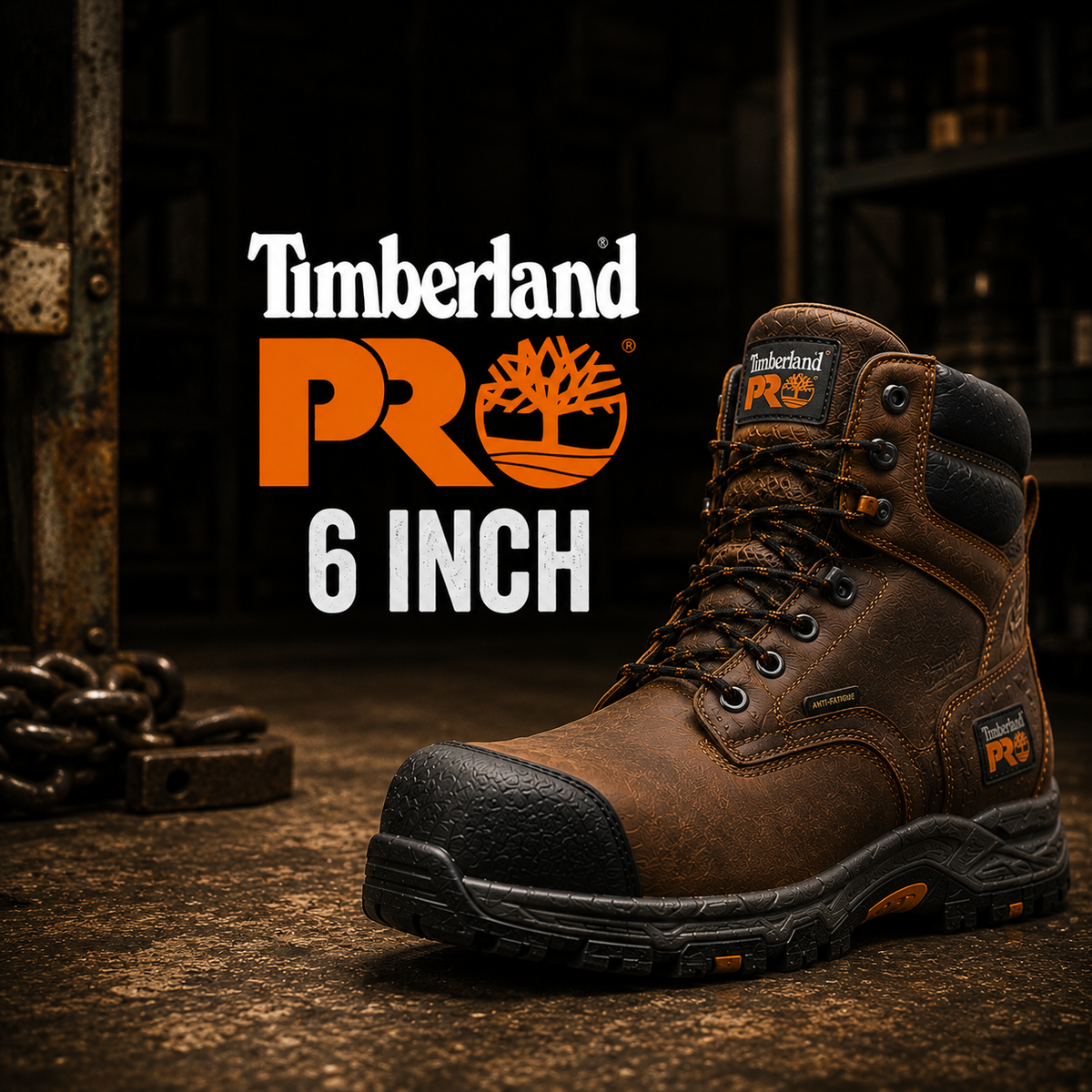 A brown leather six-inch work boot with Anti-Fatigue technology, rubber toe guard and lug outsole.