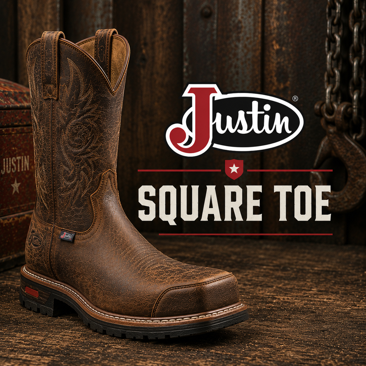 Justin Square Toe Work Boots