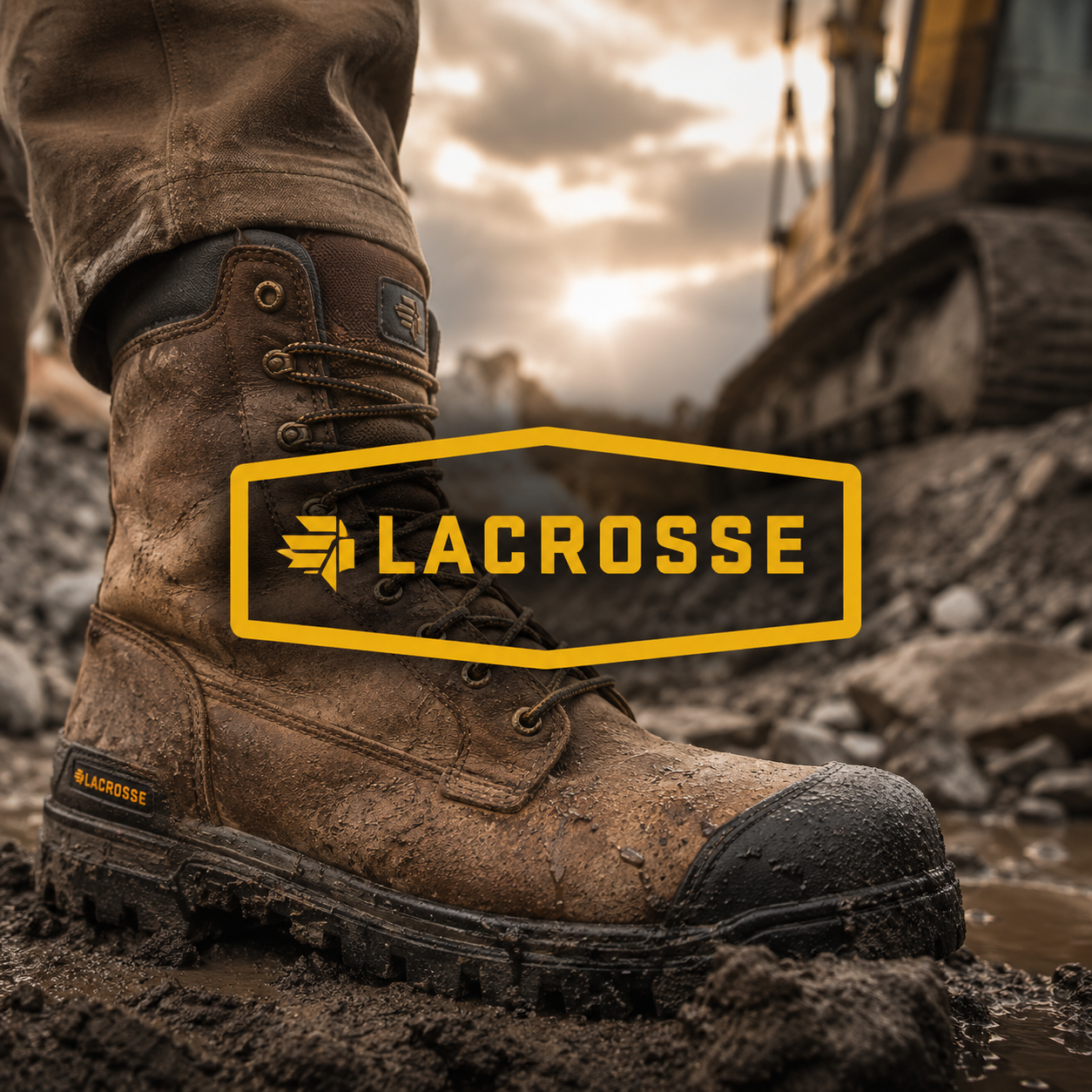 LaCrosse boots worn by man shoveling outdoors