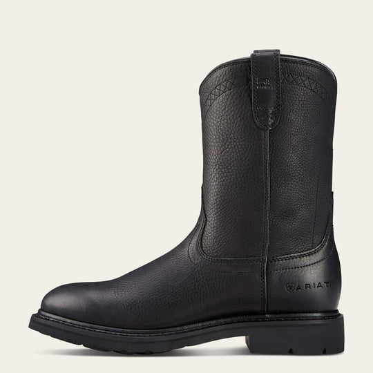 Ariat Men's Sierra 10" Soft Toe Pull-On Western Work Boot - Black - 10002422 - Overlook Boots