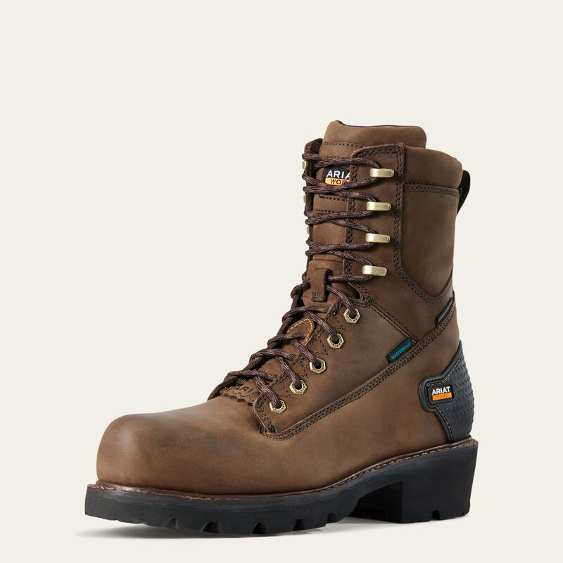 Ariat Men's Powerline 8" Waterproof Composite Toe Work Boot - Brown - 10018566 7 / Medium / Brown - Overlook Boots