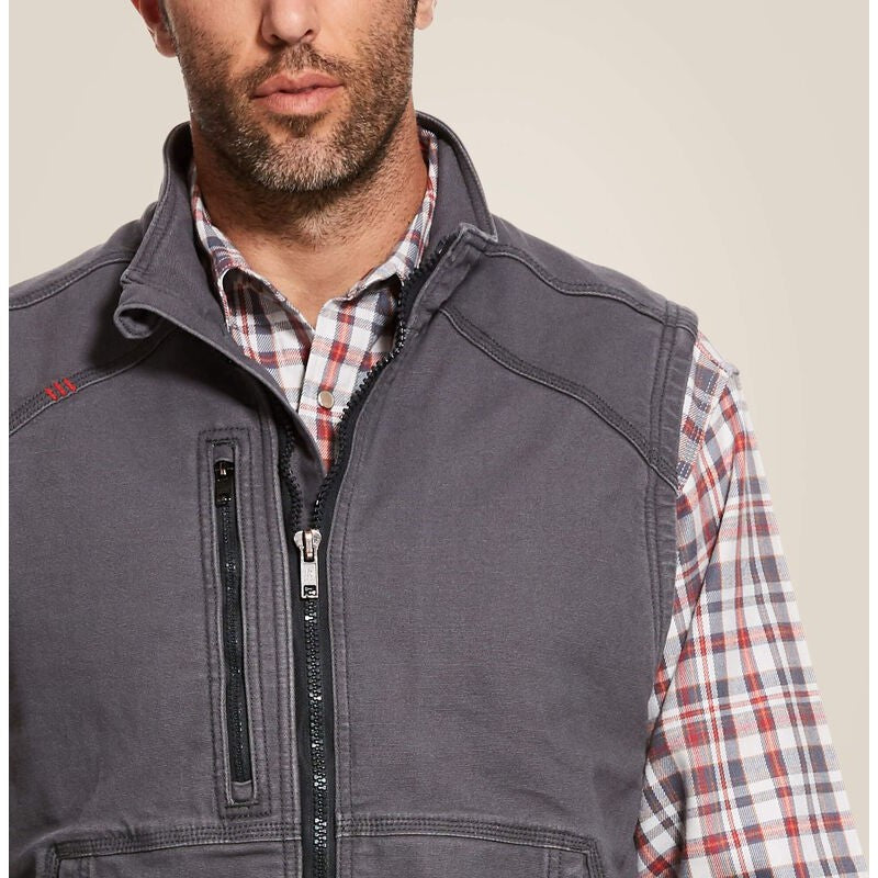 Ariat Men's DuraLight Stretch Flame Resist Canvas Vest Gray - 10027868 - Overlook Boots