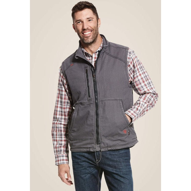 Ariat Men's DuraLight Stretch Flame Resist Canvas Vest Gray - 10027868 Small / Iron Gray / Standard - Overlook Boots