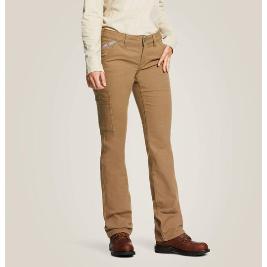 Ariat Women's Flame Resistant Stretch DuraLight Canvas Straight Leg Pant Khaki - 10030273 24 / Field Khaki / Standard/Regular - Overlook Boots