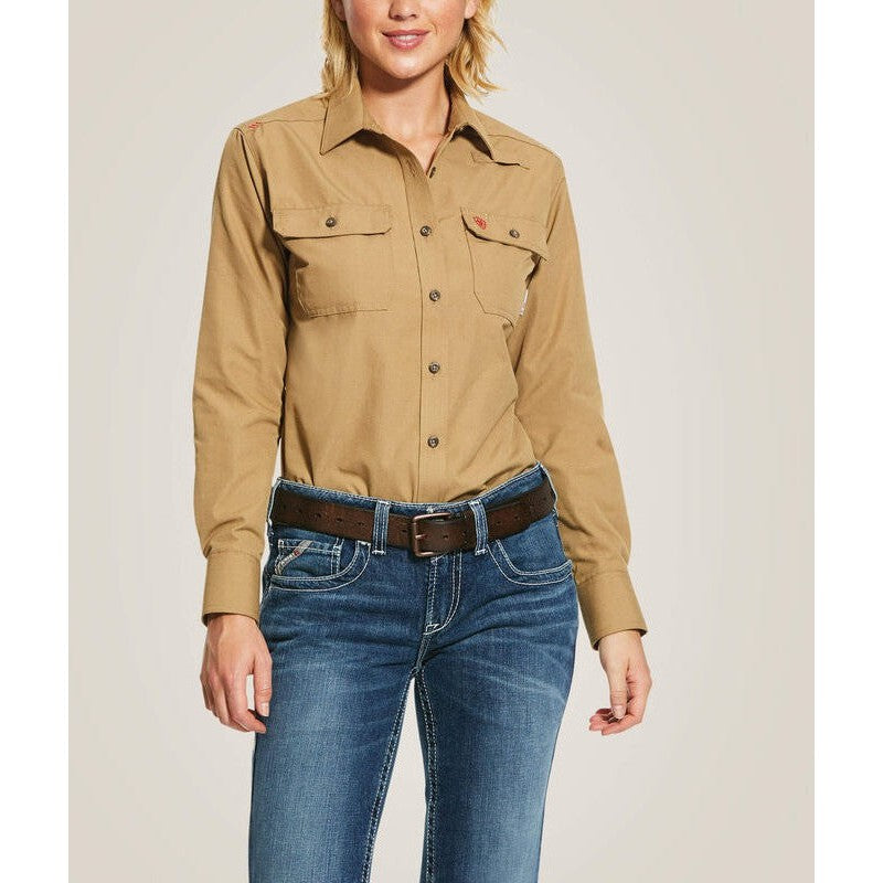 Ariat Women's Featherlight Flame Resist Work Shirt Khaki - 10030336 Small / Khaki - Overlook Boots