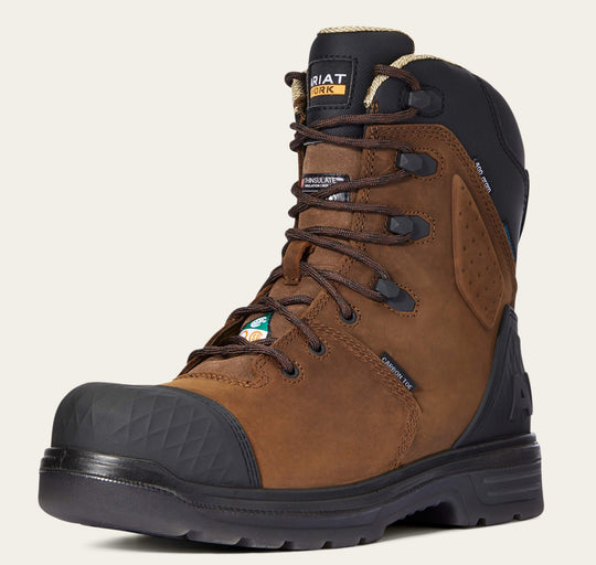 Ariat Men's Outlaw 8" Carbon Toe Waterproof 400G Insulated Puncture Resistant Work Boot - Brown - 10033997 7.0 / Medium / Brown - Overlook Boots