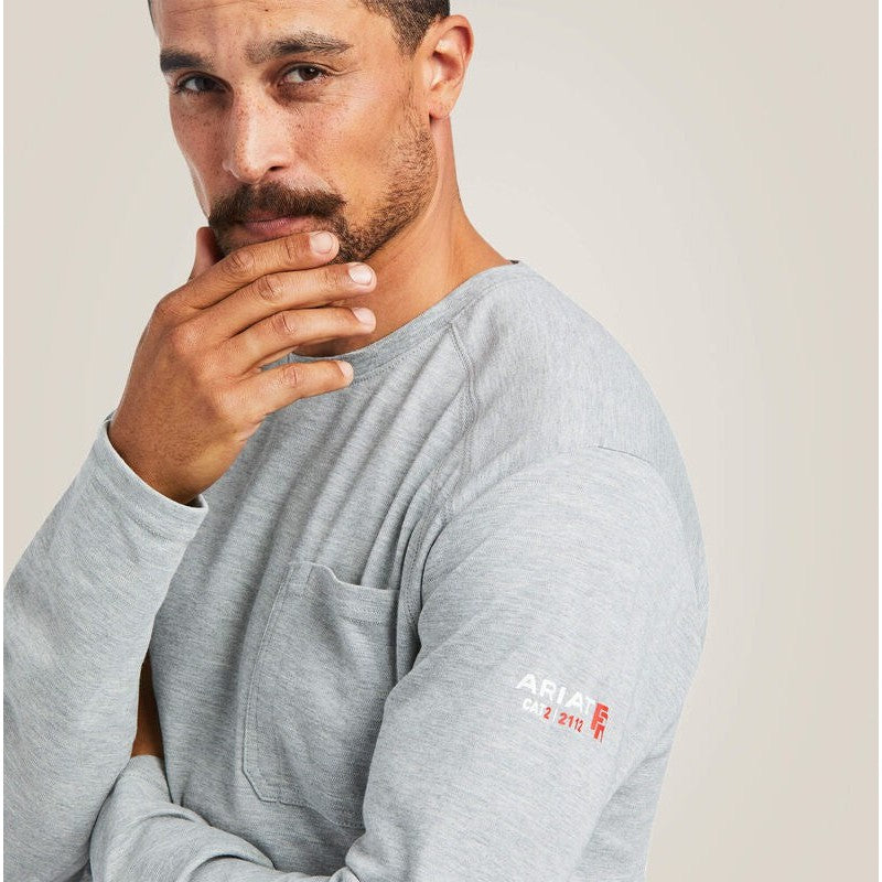 Ariat Men's Flame Resistant Max Protect Flame Resist Inherent T-Shirt Grey - 10039228 - Overlook Boots