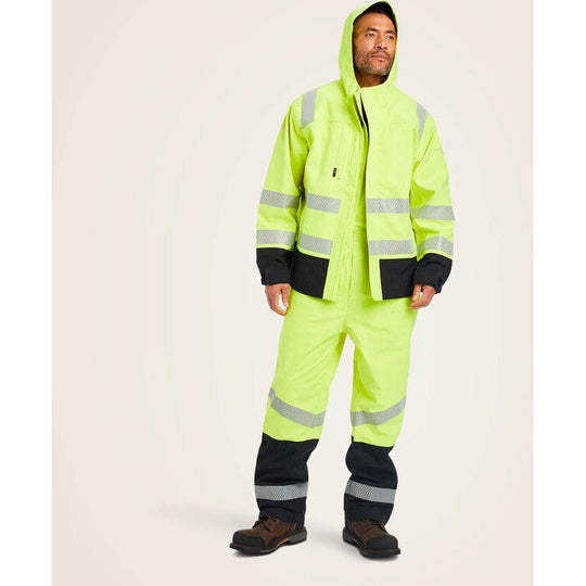 Ariat Men's FR Hi-Vis Hooded Waterproof Workwear Jacket Yellow - 10041788 - Overlook Boots