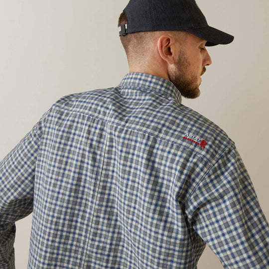 Ariat Men's Flame Resistant Plaid Featherlight Work Shirt Sky Plaid - 10043545 - Overlook Boots