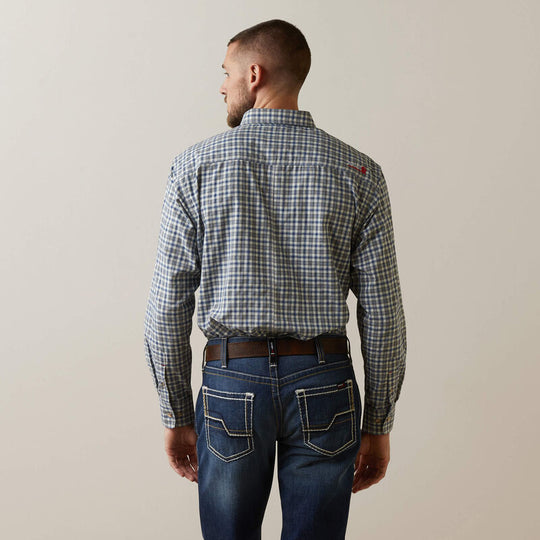 Ariat Men's Flame Resistant Plaid Featherlight Work Shirt Sky Plaid - 10043545 - Overlook Boots