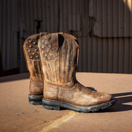 Ariat Men's Sierra Shock Shield Patriot Western Work Boot - Brown - 10044505 - Overlook Boots