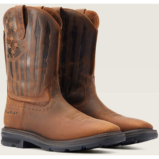 Ariat Men's Sierra Shock Shield Patriot Western Work Boot - Brown - 10044505 - Overlook Boots