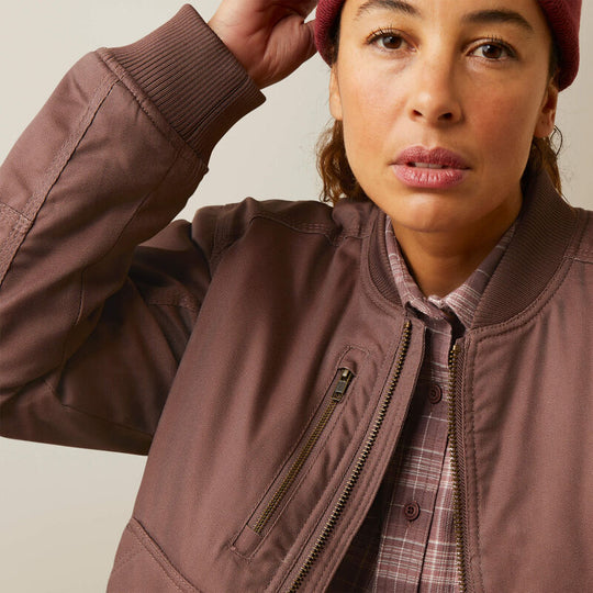 Ariat Women's Rebar Stretch Canvas Bomber Jacket Pepper - 10046382 - Overlook Boots