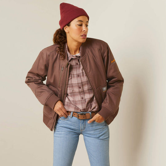 Ariat Women's Rebar Stretch Canvas Bomber Jacket Pepper - 10046382 Small / Peppercorn / Standard - Overlook Boots