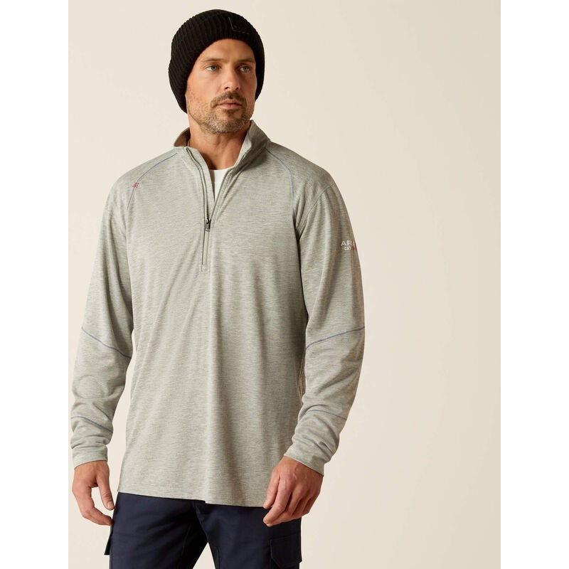 Ariat Men's FR Primo 1/4 Zip Flame Resist Baselayer Grey - 10052067 Small / Heather Grey / Standard - Overlook Boots