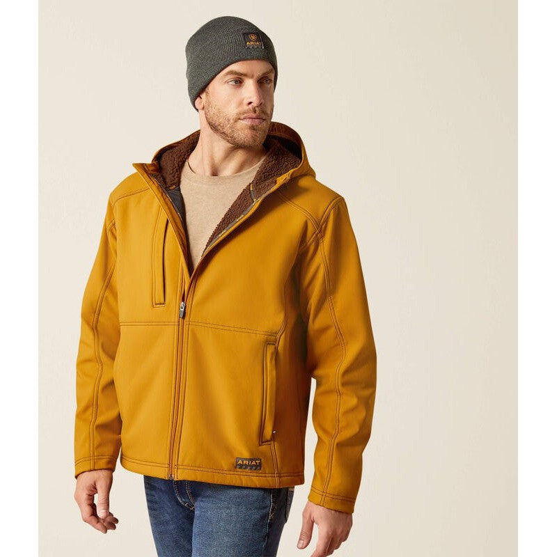 Ariat Men's Rebar Sherpa Stretch Canvas Softshell Jacket Brown - 10052430 Small / Golden Brown / Standard - Overlook Boots