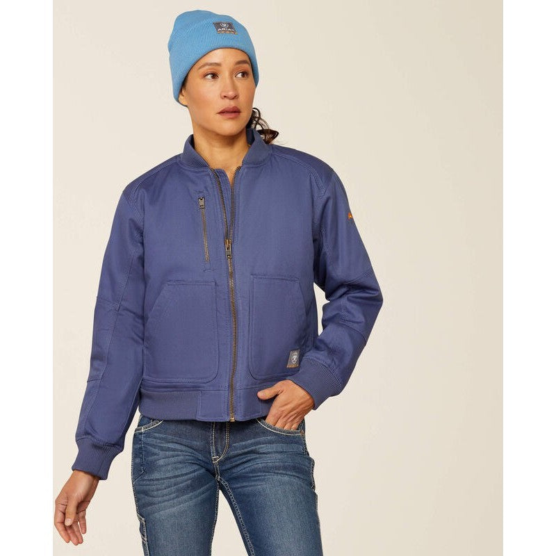 Ariat Women's Rebar Stretch Canvas Bomber Jacket Blue - 10052994 - Overlook Boots