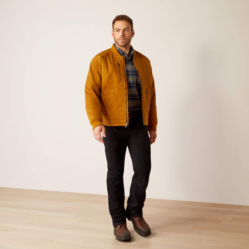 Ariat Men's Rebar Stretch Canvas Bomber Jacket Brown - 10053000 - Overlook Boots