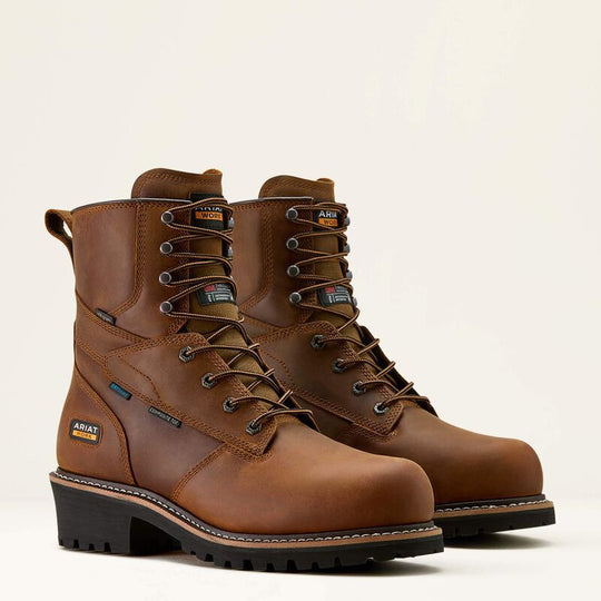 Ariat Men's Logger Shock Shield Comp Toe Waterproof Logger Work Boot - Brown - 10053570 5.0 / Medium / Brown - Overlook Boots