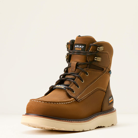 Ariat Men's Rebar 6" Soft Toe Waterproof Wedge Work Boot - Brown - 10053614 - Overlook Boots