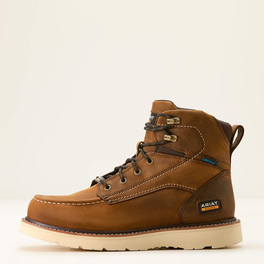 Ariat Men's Rebar 6" Soft Toe Waterproof Wedge Work Boot - Brown - 10053614 - Overlook Boots