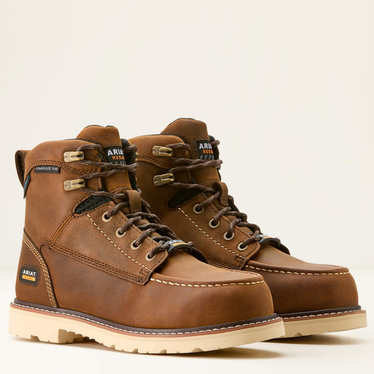 Ariat Women's Rebar Lift 6" Composite Toe Waterproof Work Boot- Brown- 10053821 5.5 / Medium / Brown - Overlook Boots