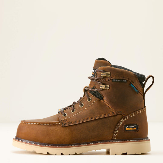Ariat Women's Rebar Lift 6" Composite Toe Waterproof Work Boot- Brown- 10053821 - Overlook Boots