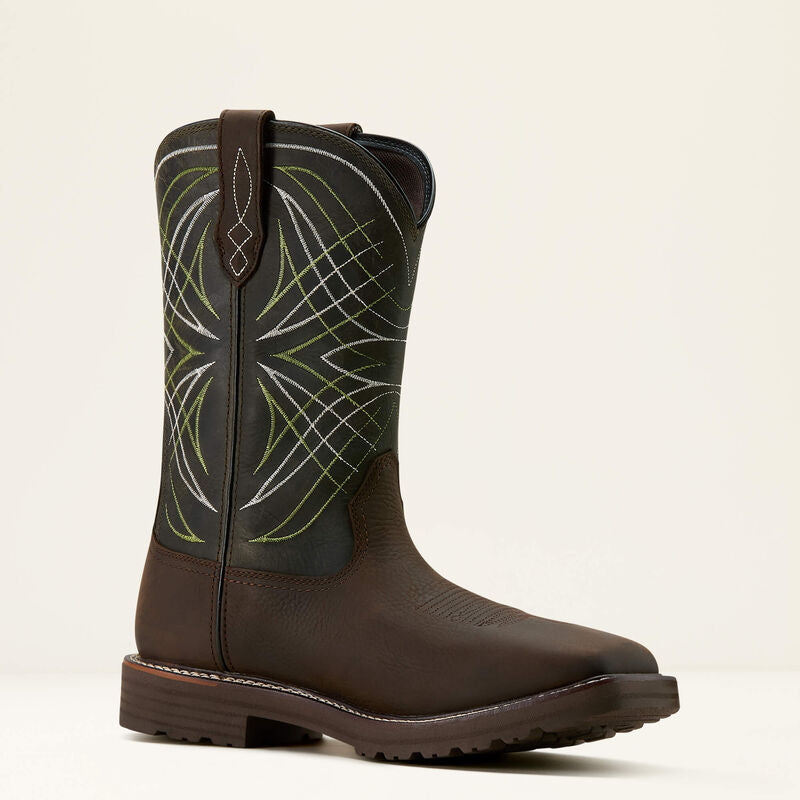 Ariat Men's Activator 11" Square Toe Waterproof Western Work Boot- Brown/Green- 10060894 7 / Medium / Brown - Overlook Boots