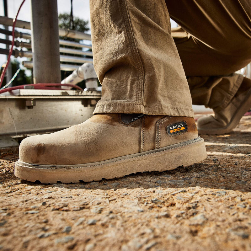 Ariat Men's Rebar 6" Composite Toe Waterproof Wedge Chelsea Work Boot - Brown - 10061115 - Overlook Boots