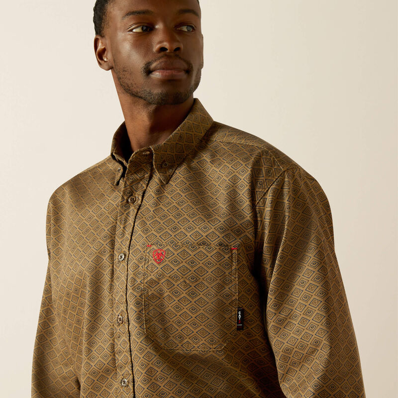 Ariat Men's Flame Resistant Deniro Work Shirt - Khaki - 10062743 Small / Rebar Khaki - Overlook Boots