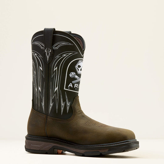 Ariat Men's WorkHog XT Bolt Skull Waterproof Wide Square Toe Carbon Toe Work Boot - Brown - 10074207 - Overlook Boots