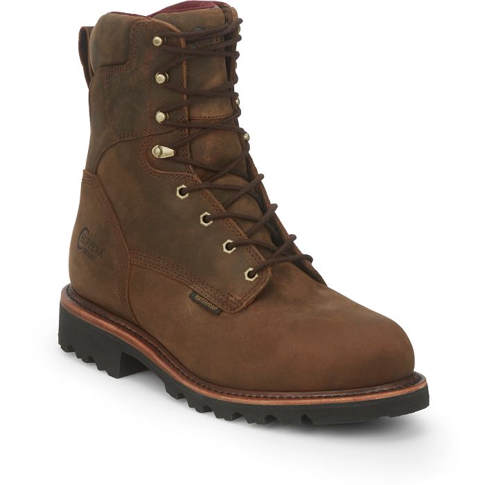 Chippewa Men's 8" Steel Toe 400G Ins WP Work Boot - Brown - 59330 8 / Wide / Brown - Overlook Boots