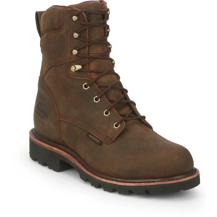 Chippewa Men's  Super Dna 8" WP Lace Up Work Boot - Brown - 59416 8 / Wide / Brown - Overlook Boots