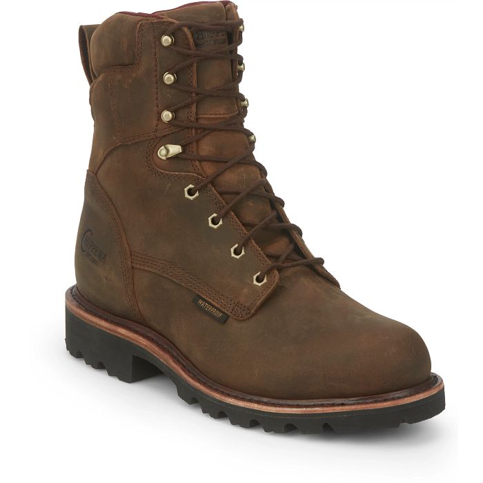 Chippewa Men's Super Dna 8" Waterproof Lace Up Work Boot - Brown - 59416 8 / Wide / Brown - Overlook Boots