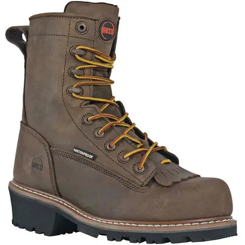Hoss Men's Cross Cut Kiltie 8" Comp Toe Waterproof Logger Work Boot- Brown- 80715 7 / Medium / Brown - Overlook Boots