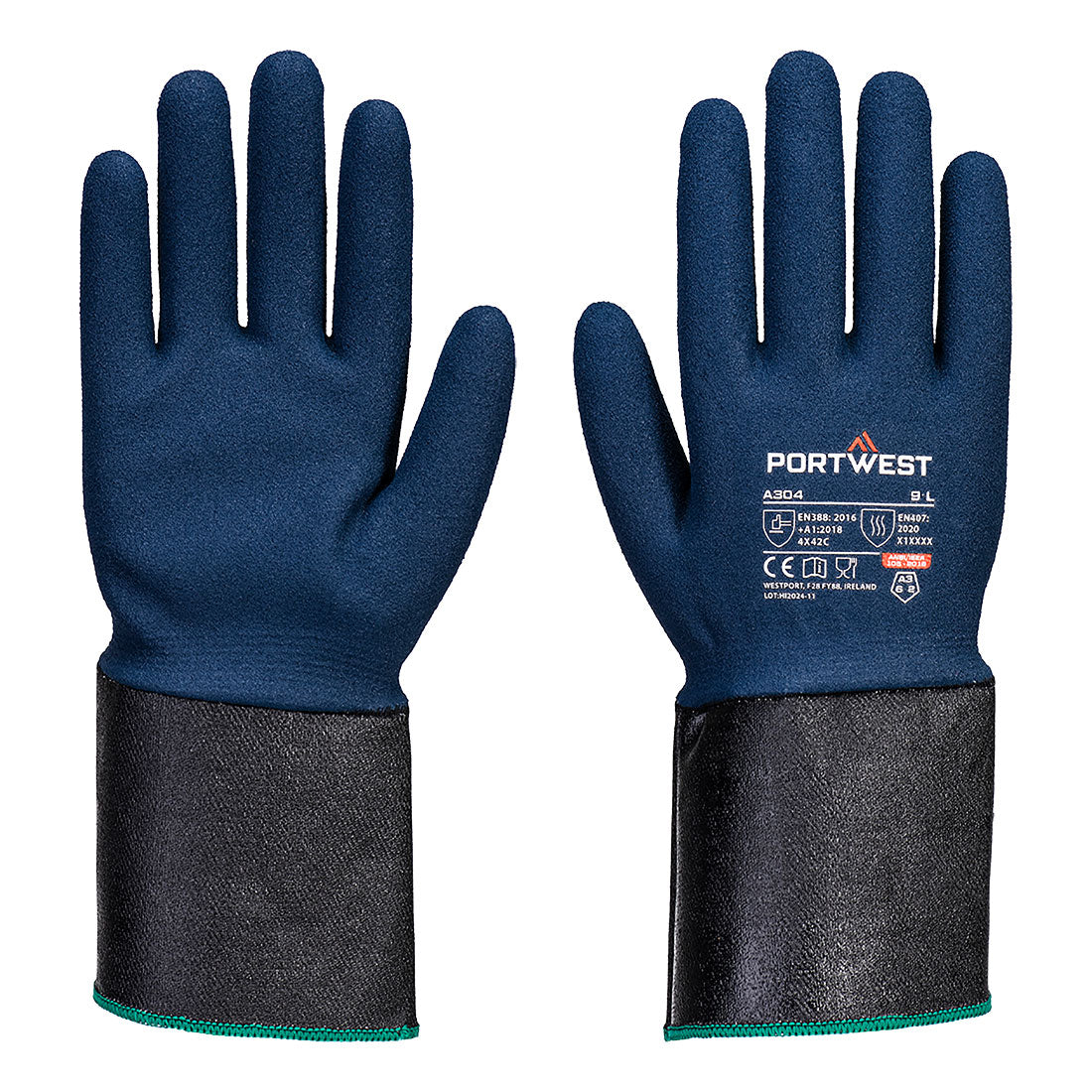 Portwest Grip C13 Nitrile Foam Extend Cuff Glove A3 - Gray/Blue - 12 Pack - A304 XS - Overlook Boots