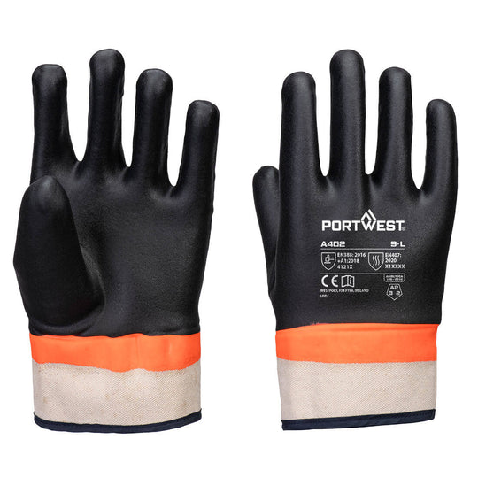 Portwest Grip PVC Sandy Double Dipped Glove - Black/Orange - 12 Pack - A402 L - Overlook Boots
