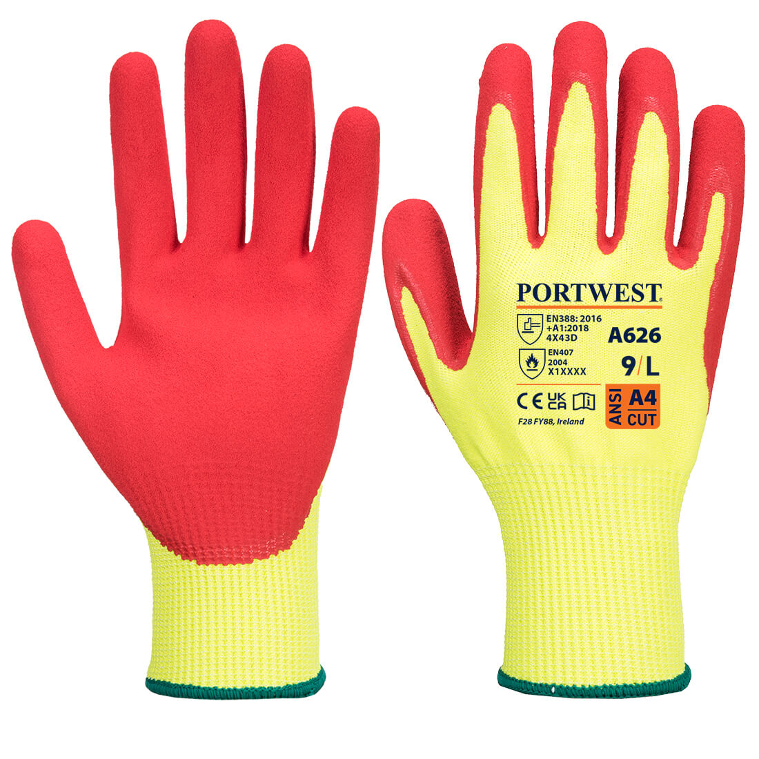 Portwest Vis-Tex Cut D13 Nitrile Glove A4 - Yellow/Red - 12 Pack - A626 M - Overlook Boots