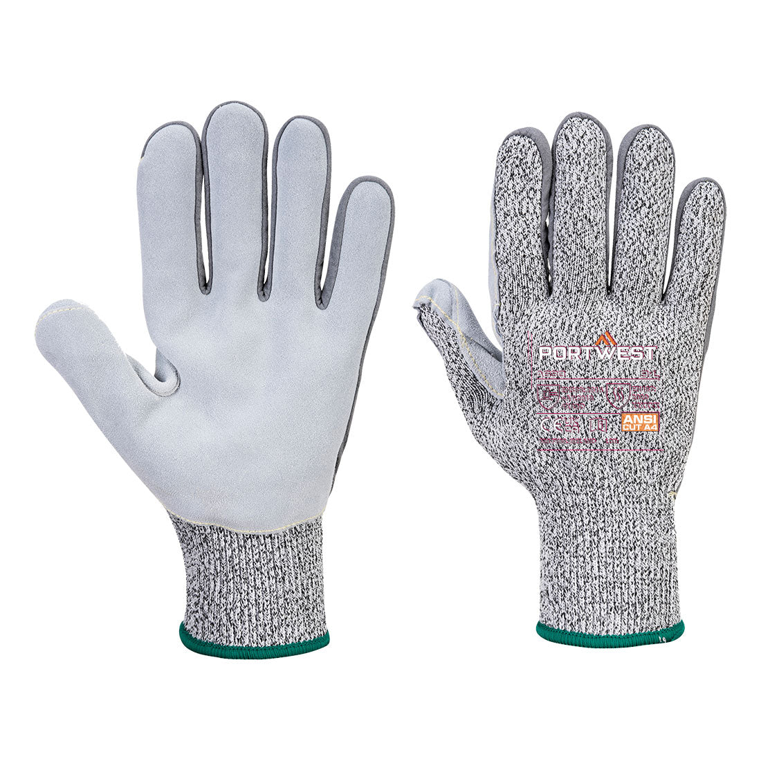 Portwest Cut D13 Leather Palm Glove A4 - Gray - 12 Pack - A630 S - Overlook Boots