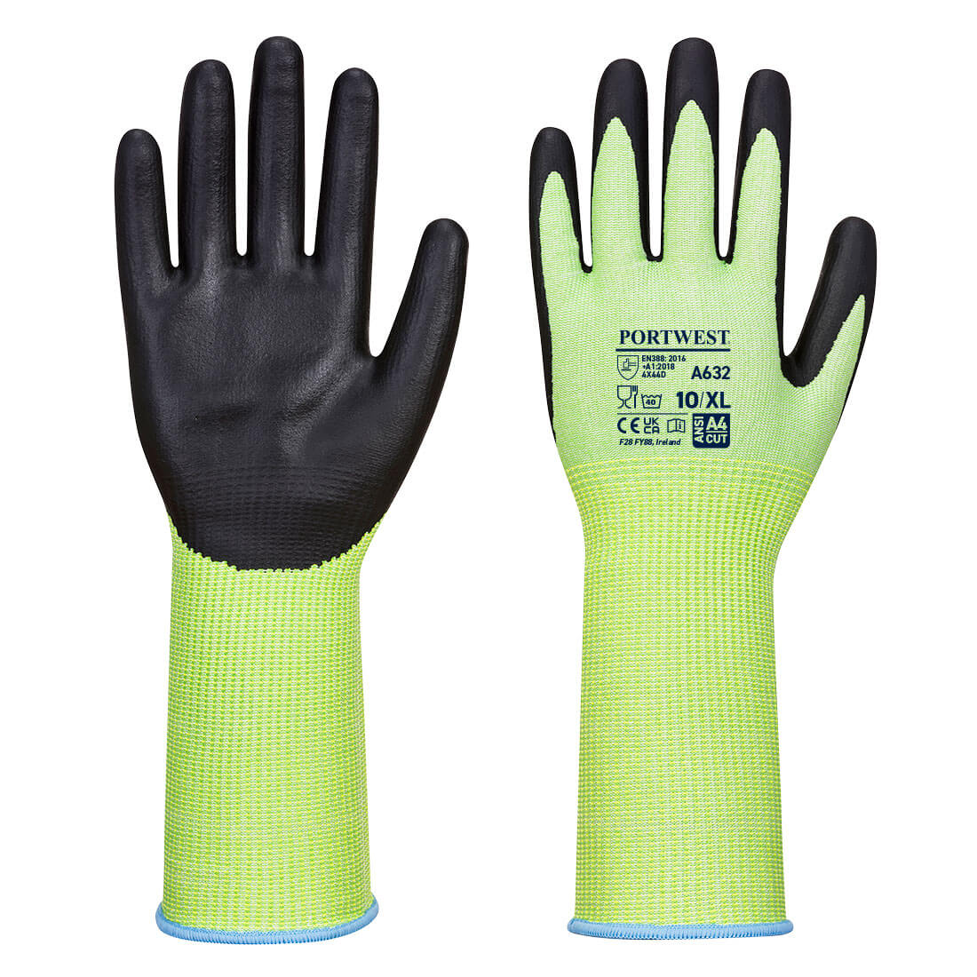 Portwest Extended Cuff Cut Glove (A645) - Green/Black - 12 Pack - A632 S - Overlook Boots