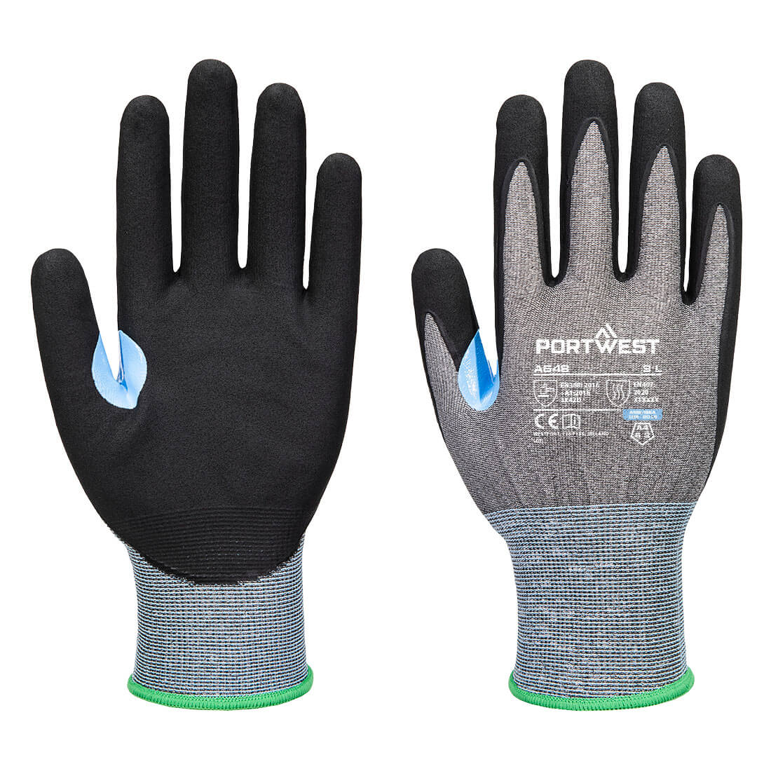 Portwest CS Cut D21 Nitrile Glove A4 - Gray/Black - 12 Pack - A648 XS - Overlook Boots
