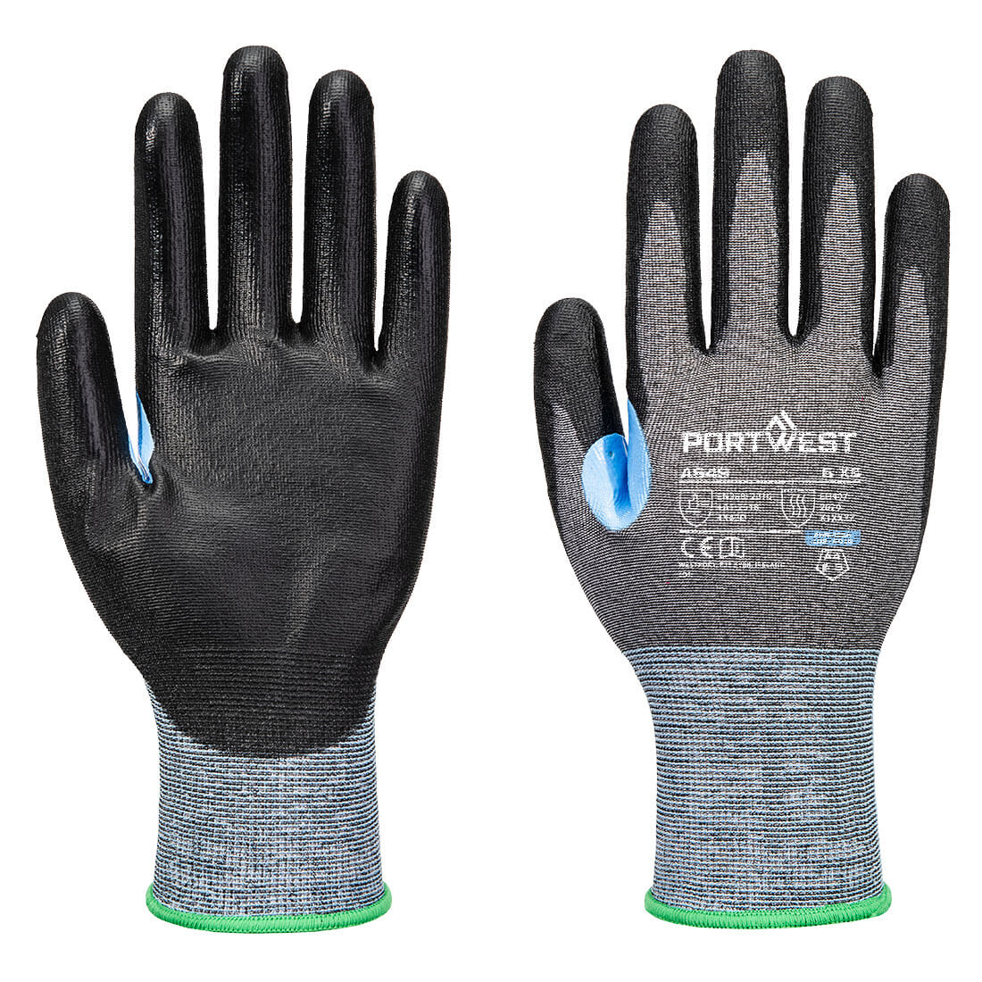 Portwest CS Cut D21 PU Glove A4 - Gray/Black - 12 Pack - A649 XS - Overlook Boots