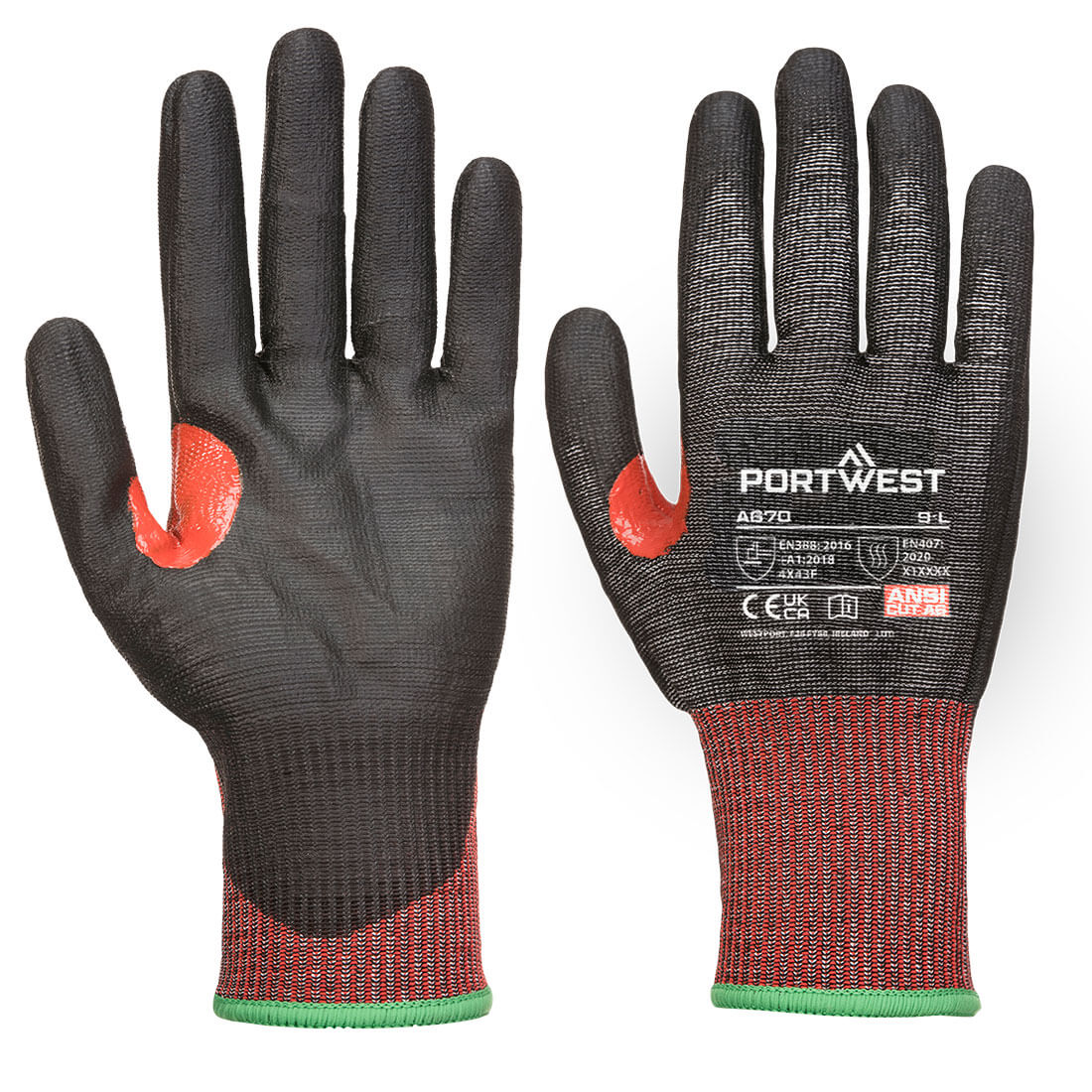 Portwest CS Cut F13 PU Glove A6 - Black - 12 Pack - A670 XS - Overlook Boots