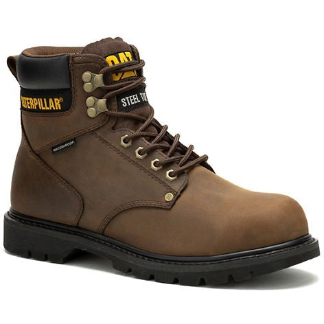 Cat Men's Second Shift Steel Toe Waterproof Slip Resistant Work Boot -Brown- P91660 - Overlook Boots