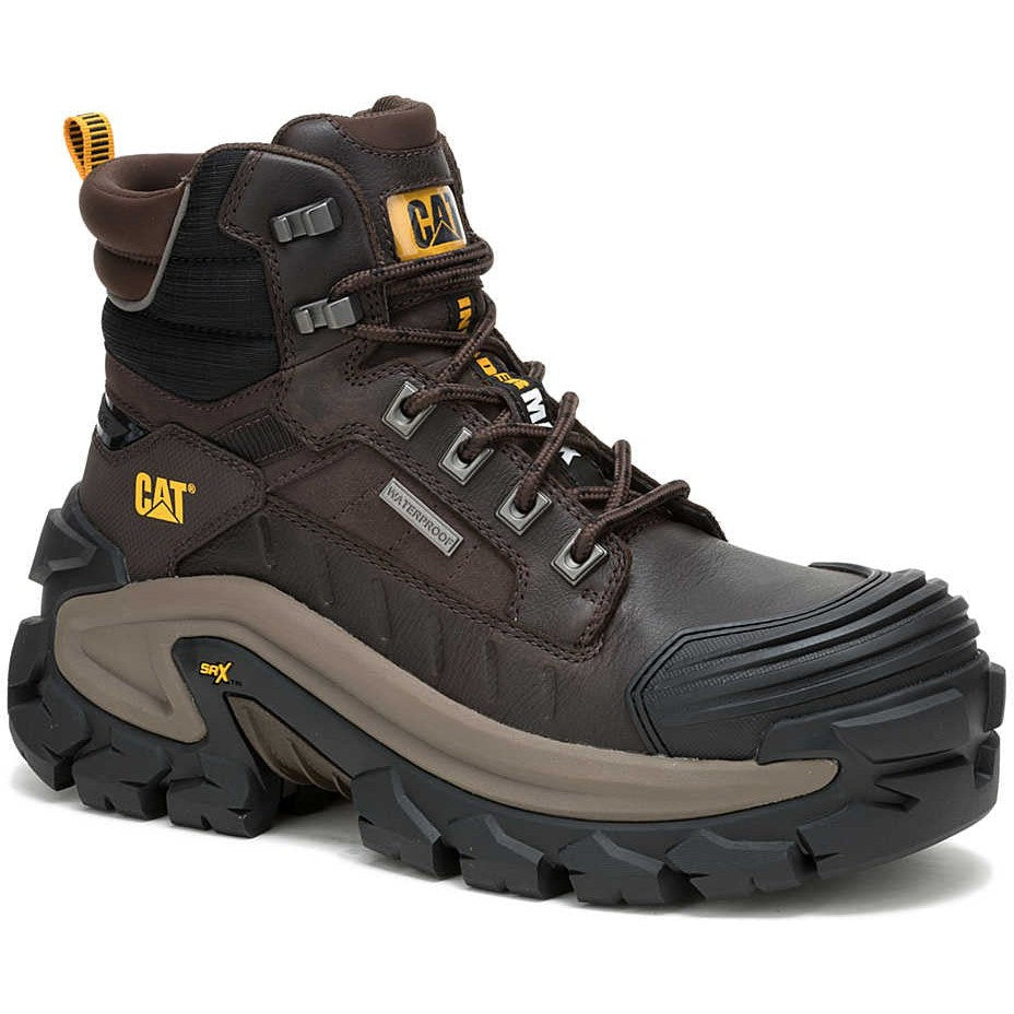 Cat Men's Invader Max Composite Toe Waterproof Slip Resistant Work Boot -Coffee- P91729 - Overlook Boots
