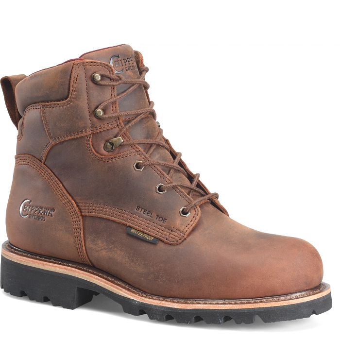 Chippewa Men's Super DNA 6" Steel Toe WP Lace Up Work Boot - Walnut - 59207 8 / Wide / Brown - Overlook Boots