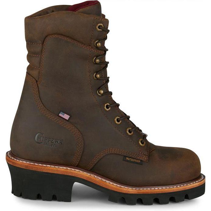 Chippewa Men's Super Logger 9" Steel Toe WP USA Made Work Boot- Brown- SL5407