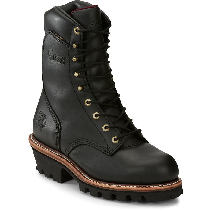 Chippewa Men's 9" Steel Toe Waterproof 400G Ins Logger Work Boot - Black - 59410 8 / Wide / Black - Overlook Boots