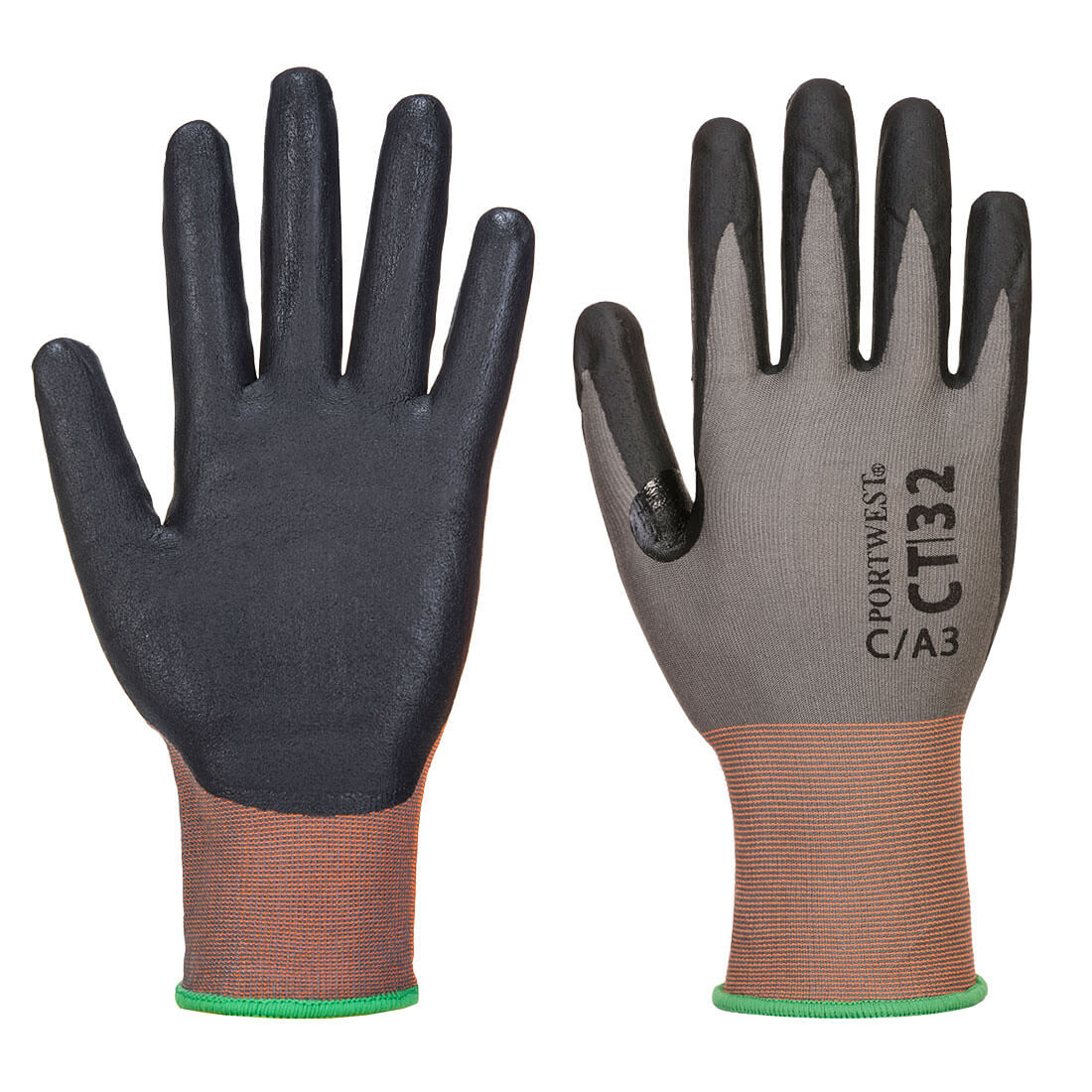 Portwest CT Cut C18 Nitrile Glove A3 - Gray/Black - 12 Pack - CT32 XS - Overlook Boots